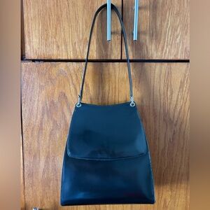 Vintage Bally Leather Flap Shoulder Bag -Black